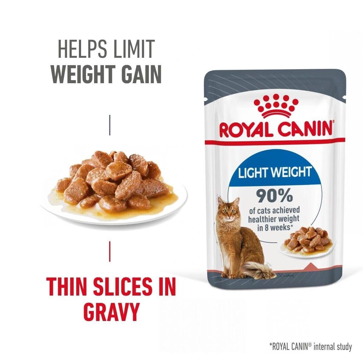 Royal Canin Light Weight Care Adult Wet Cat Food Pouches in Gravy 12x85g, 48x85g