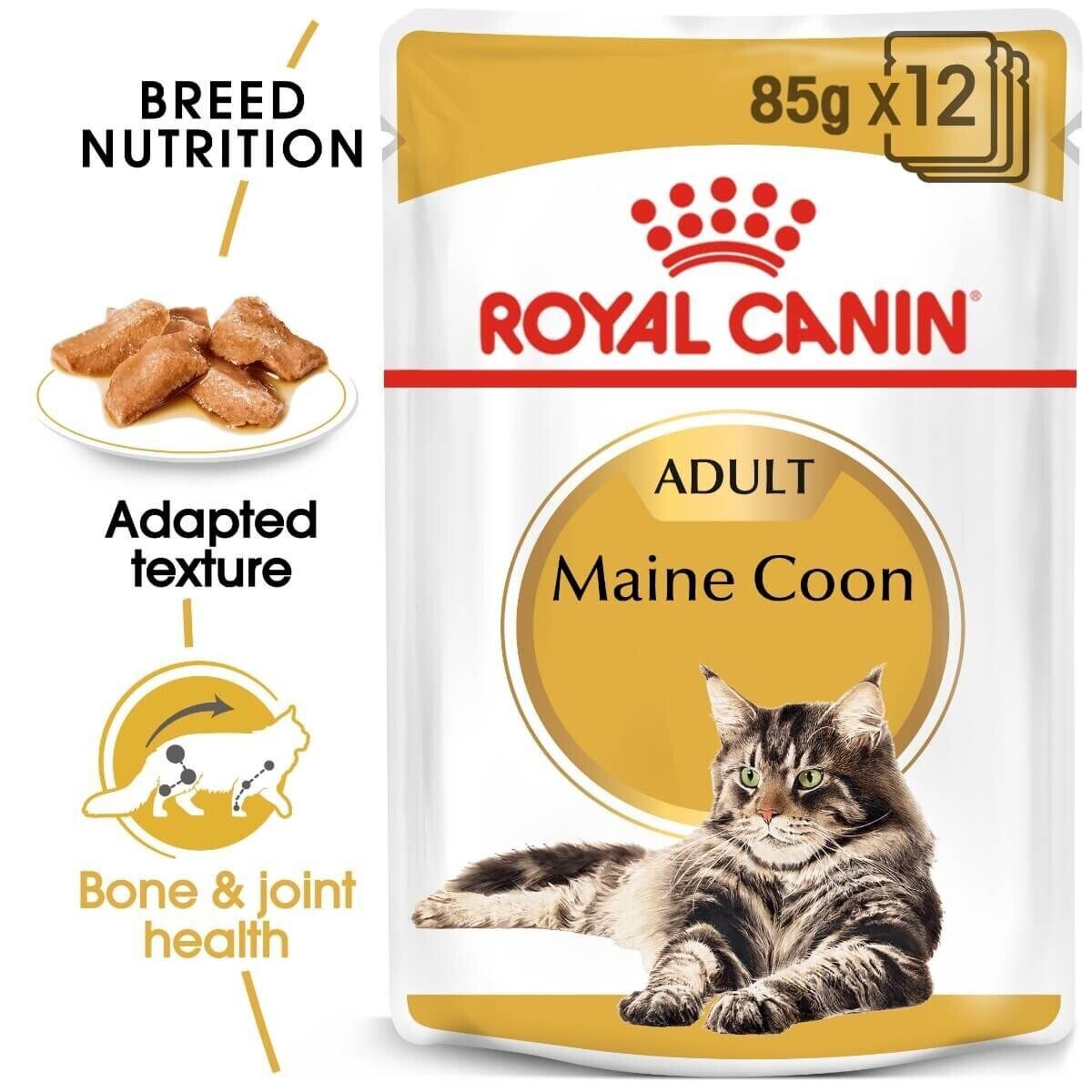 Royal Canin Maine Coon Adult Wet Cat Food Pouches (in Gravy) 12x85g, 48x85g