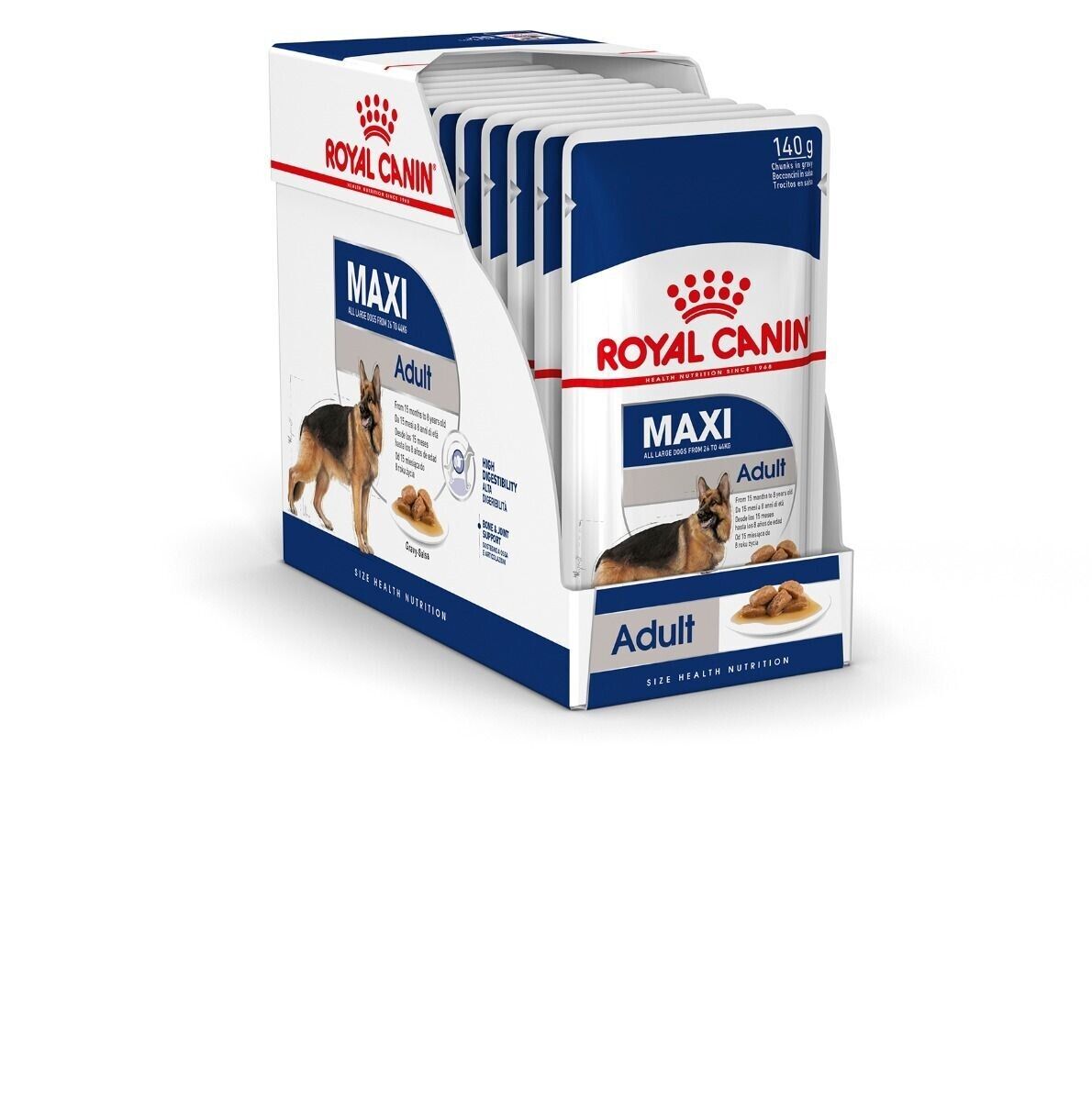 Royal Canin Maxi Adult Wet Dog Food (in Gravy) Pouches - 10x140g, 40x140g