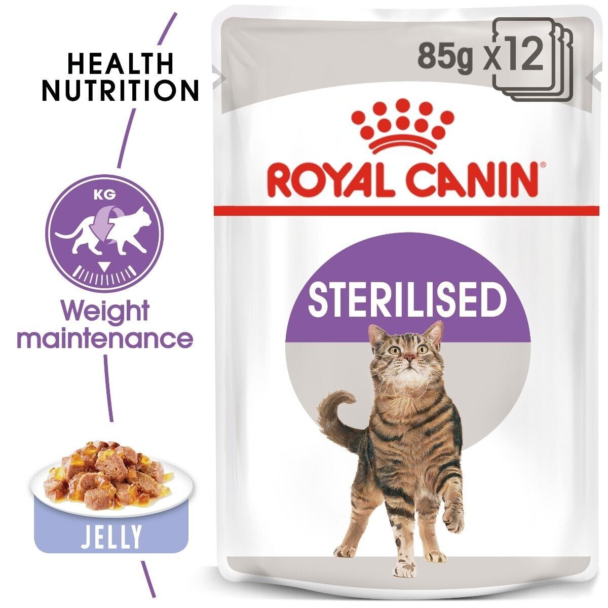 Royal Canin Sterilised Adult Wet Cat Food (in Jelly) - 12x85g, 48x85g Pouches