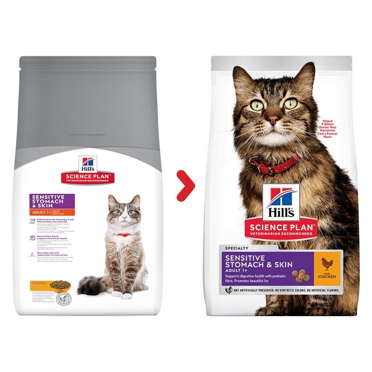Hill's Science Plan Adult 1+ Sensitive Stomach & Skin Dry Cat Chicken 1.5kg, 7kg
