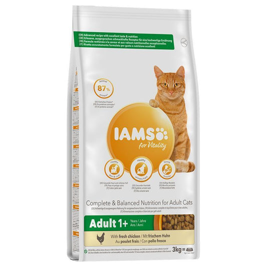 Iams for Vitality Adult Cat Food with Fresh Chicken 3 kg , 6 kg , 10 kg