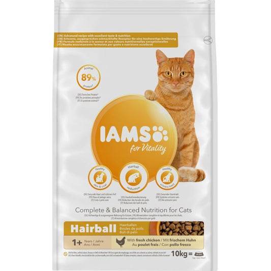 IAMS For Vitality Hairball Reduction Feline Adult Dry Cat Food Chicken 3kg , 6kg , 10 kg