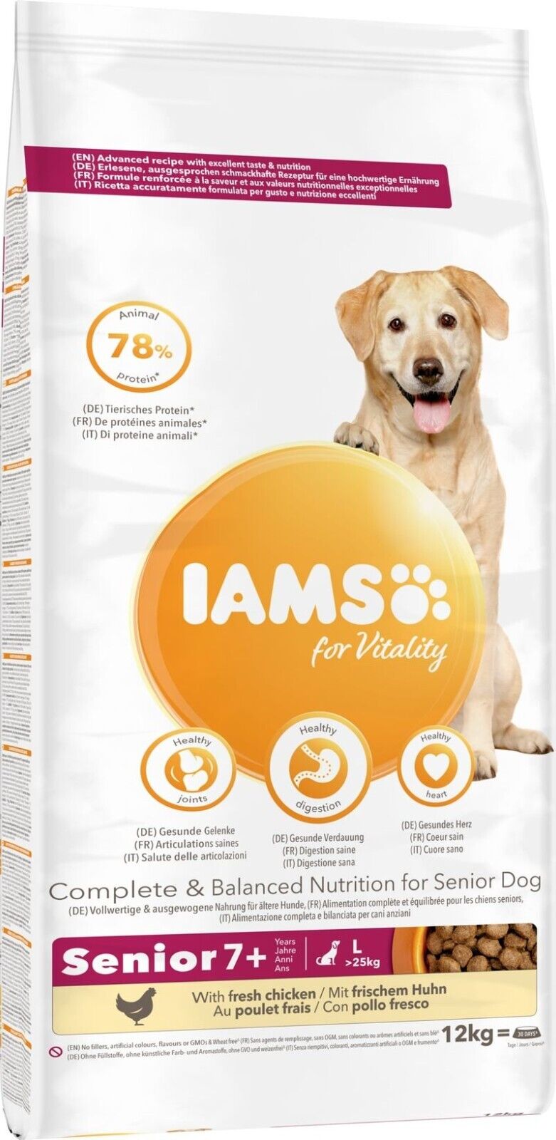 IAMS for Vitality Senior & Mature Large Dog Dry Food with Fresh Chicken - 12kg