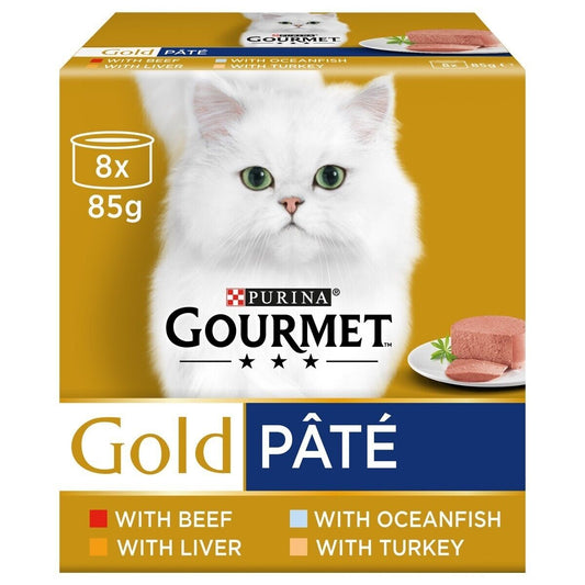 Purina Gourmet Gold Pate Wet Cat Food Tins (Variety Pack) - 8x, 24x, 48x, 96x85g