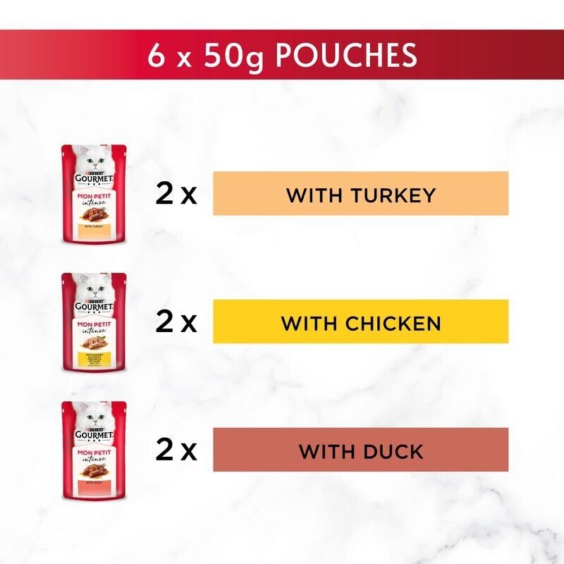 Purina Gourmet Mon Petit Wet Cat Food (Duck, Chicken & Turkey) - 6 x 50g