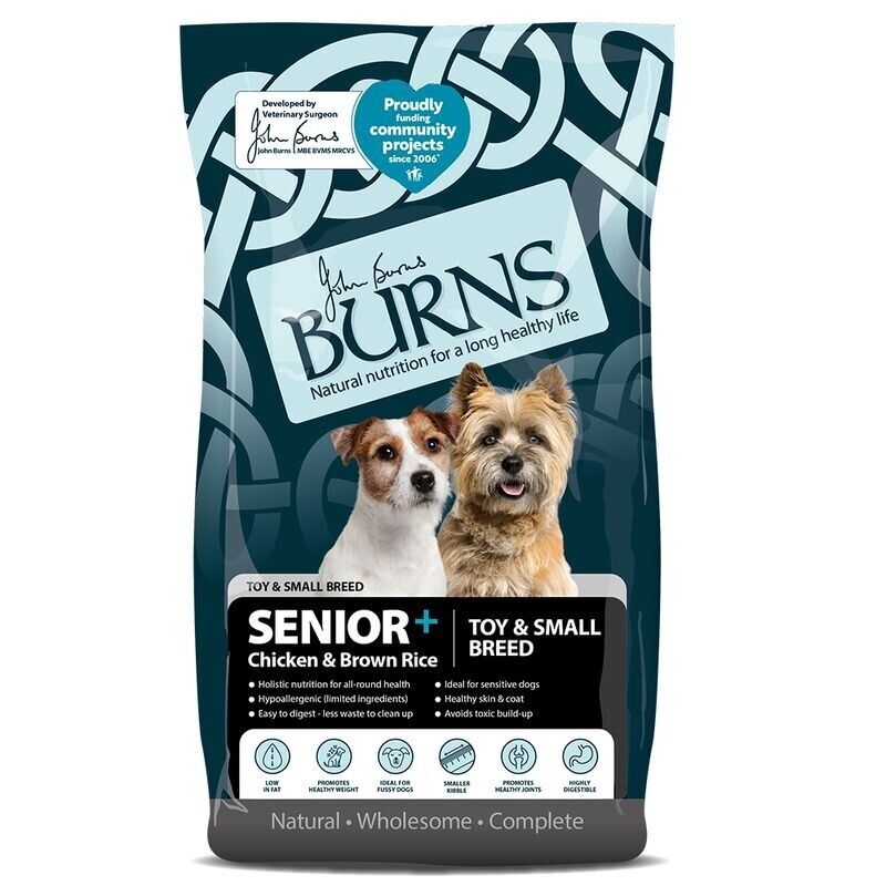 Burns Senior+ Toy & Small Breed Dry Dog Food Chicken and Brown Rice - 2kg, 6kg