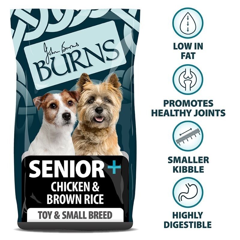 Burns Senior+ Toy & Small Breed Dry Dog Food Chicken and Brown Rice - 2kg, 6kg