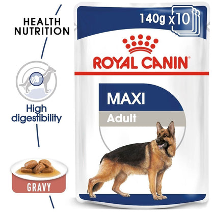Royal Canin Maxi Adult Wet Dog Food (in Gravy) Pouches - 10x140g, 40x140g