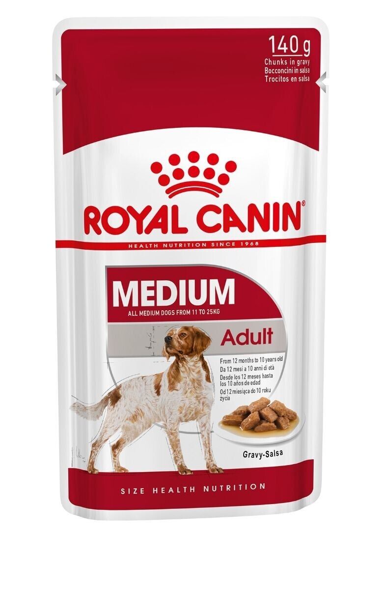 Royal Canin Medium Adult Wet Dog Food (in Gravy) - 10x140g, 40x140g  Pouches