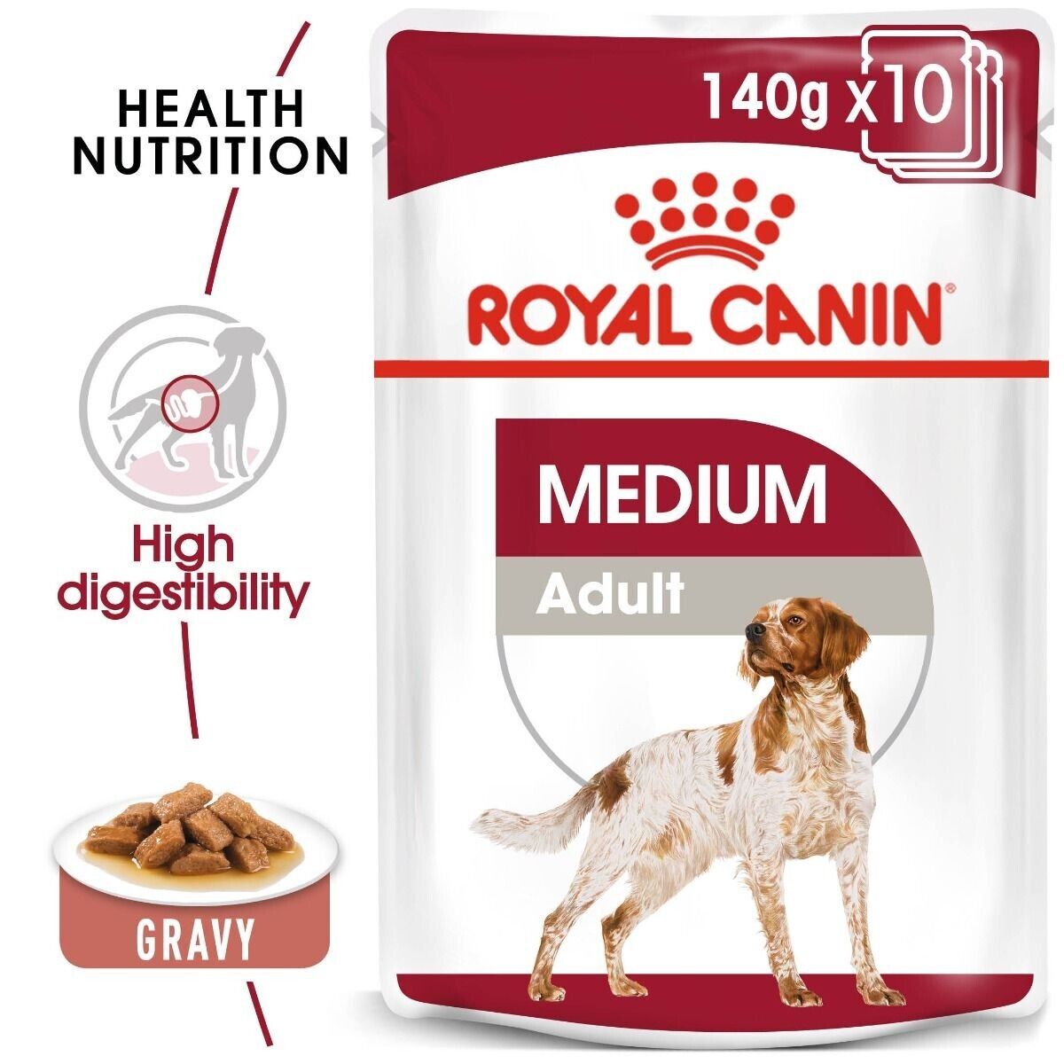 Royal Canin Medium Adult Wet Dog Food (in Gravy) - 10x140g, 40x140g  Pouches