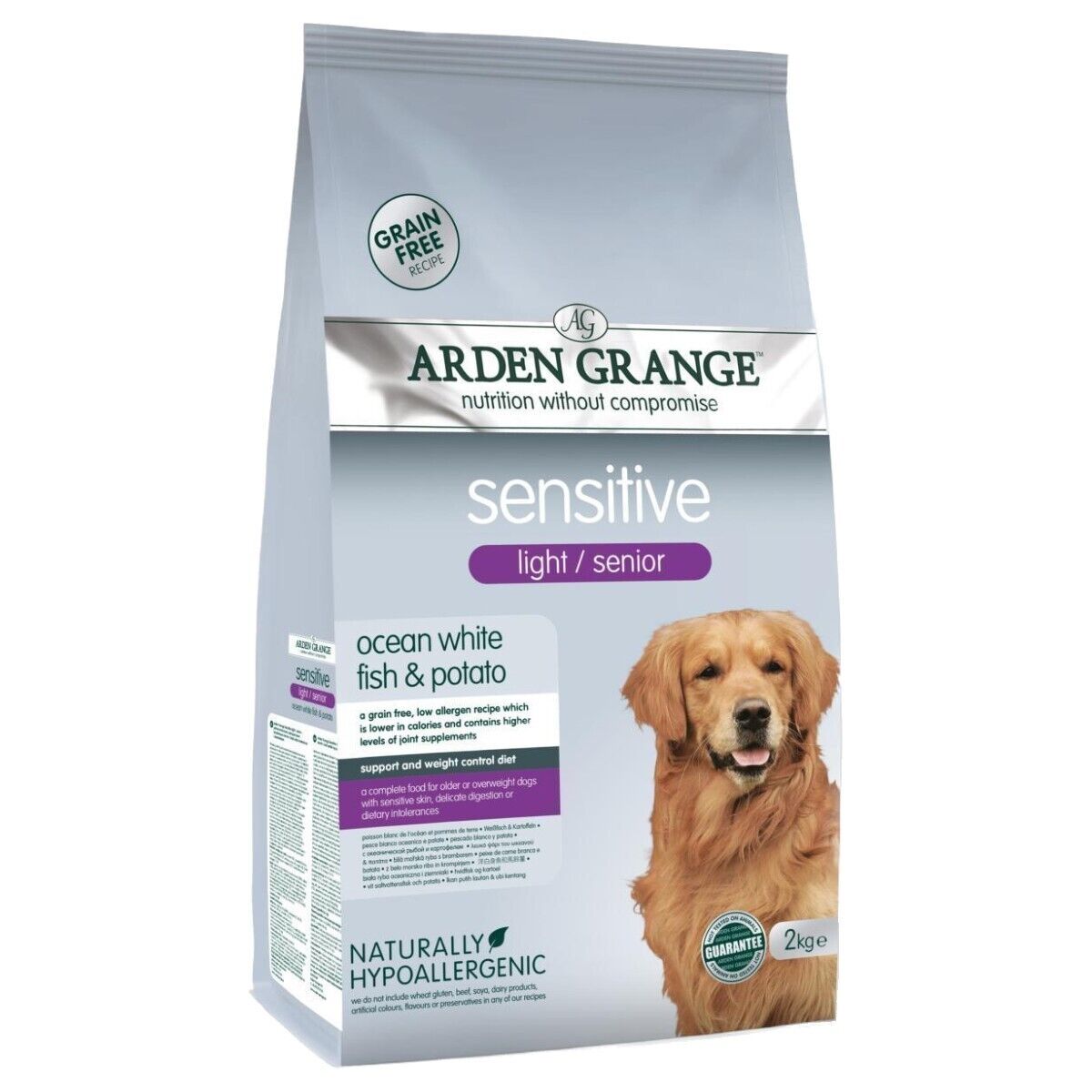 Arden Grange Sensitive Grain Free Light Senior Dry Dog Food Ocean Fish & Potato 2 kg , 12 kg