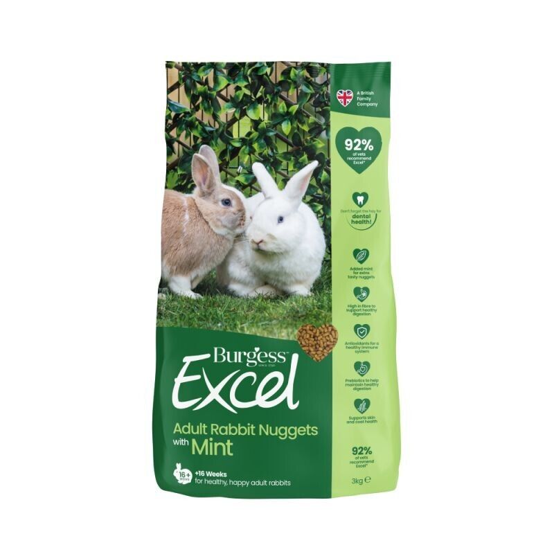 Burgess Excel Adult Rabbit Food Nuggets with Mint Rabbit Premium Nutrition 10kg