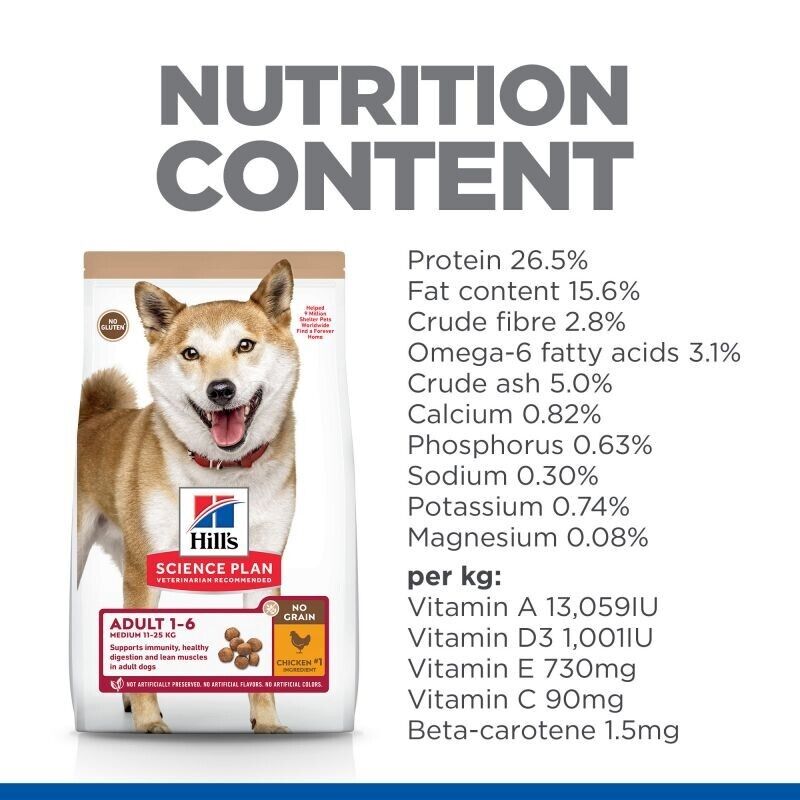 Hill’s Science Plan Adult 1-6 No Grain Medium Dog Dry Food Chicken - 2.5kg, 5kg , 14kg