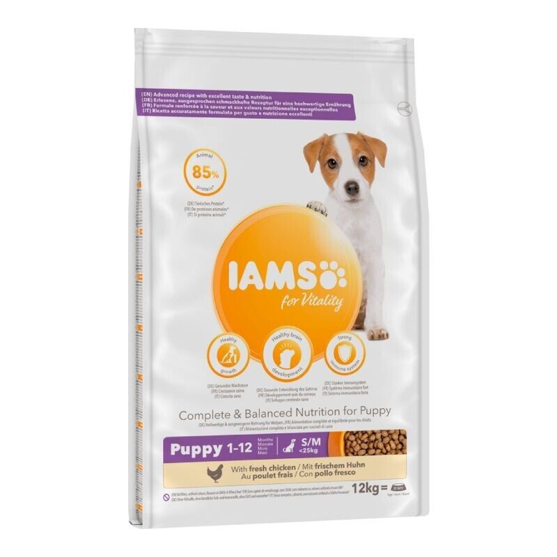 IAMS for Vitality Puppy & Junior Small & Medium Dry Dog Food Chicken - 3kg, 12kg