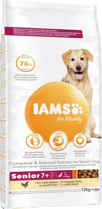 IAMS for Vitality Senior & Mature Large Dog Dry Food with Fresh Chicken - 12kg
