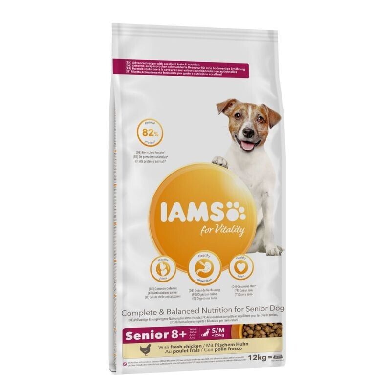 IAMS for Vitality Senior Small & Medium Dog Dry Food Fresh Chicken - 3kg, 12kg